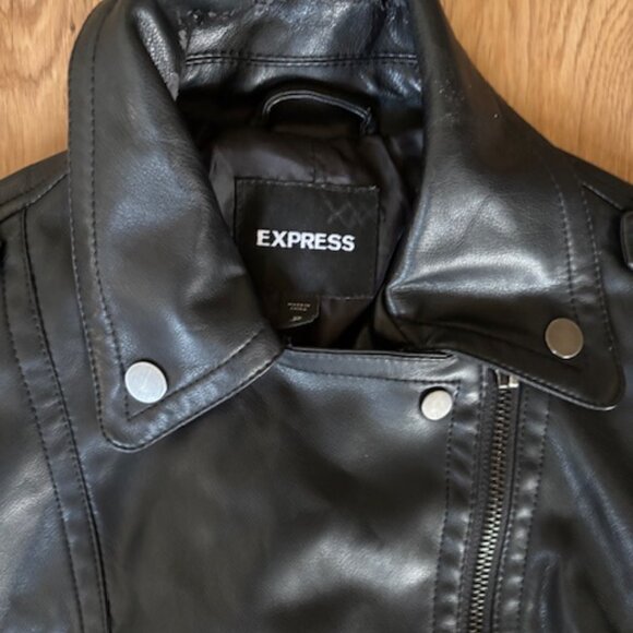 Express Womens Black Faux Leather Moto Biker Jacket EUC XS - Picture 3 of 6